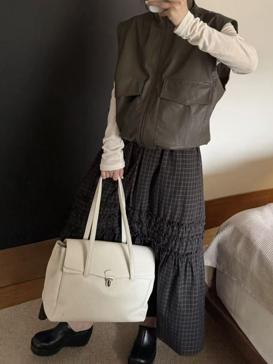 Early Spring High-grade First Layer Cowhide Retro Tote Bag