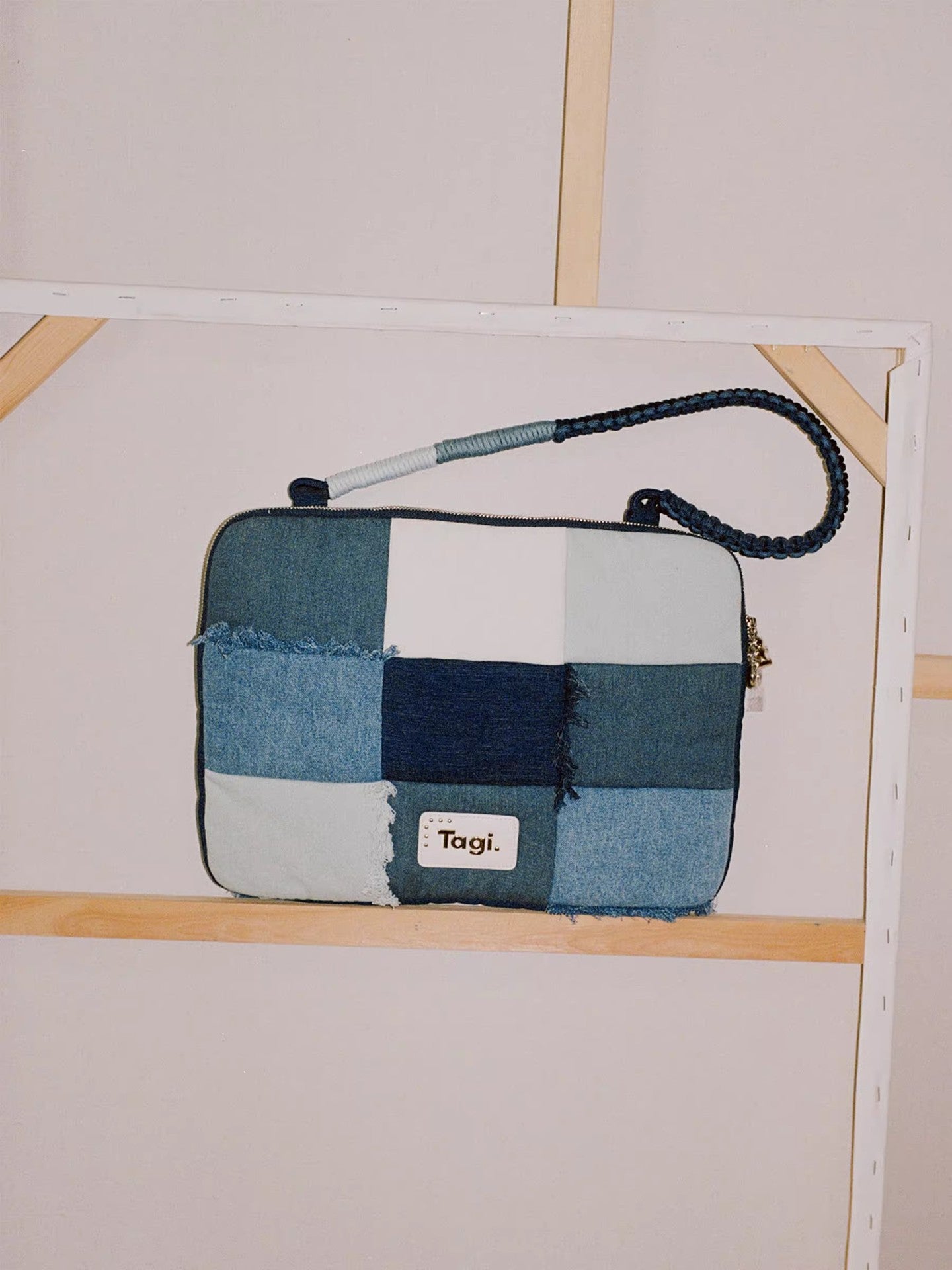 Imagine Denim Tassel Patchwork Woven Portable Laptop Bag