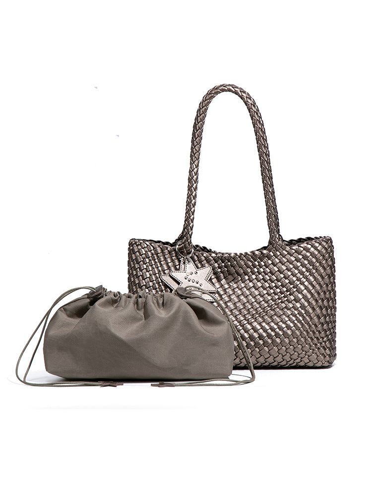 Women's High-grade Hand-woven Niche Portable Vegetable Basket Mother Large Capacity Commuter Tote Bags