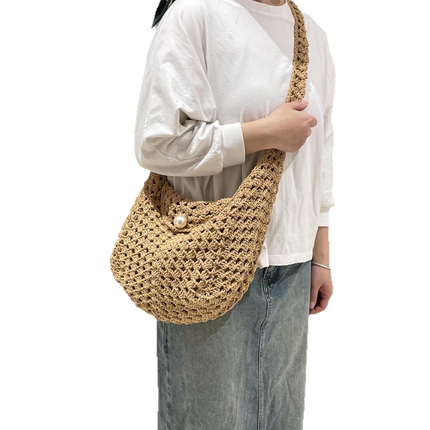 Idle Style Large Capacity Totes High-grade Woven Commuter Crocheted Postman Women's Messenger Bag