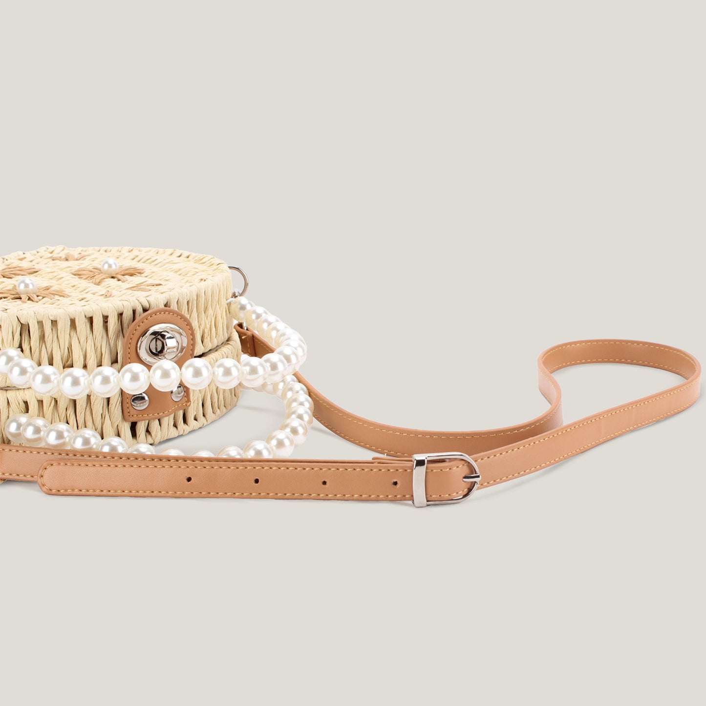 Trendy Unique Premium Round Embroidered Pearl Women's Messenger Bag