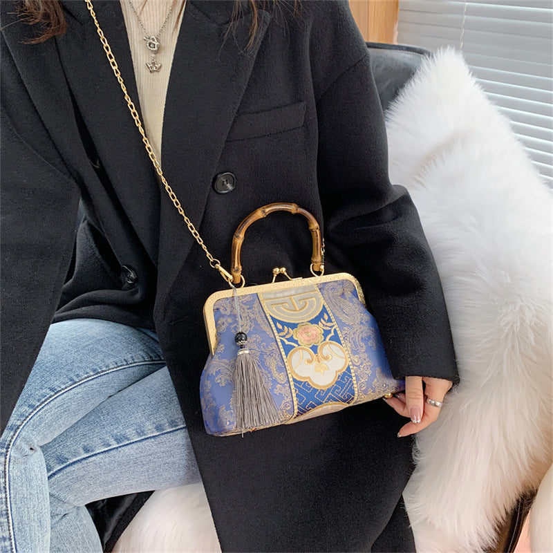 Crane Embroidery Jacquard Clutch Vintage Handmade Chinese Women's Handbag