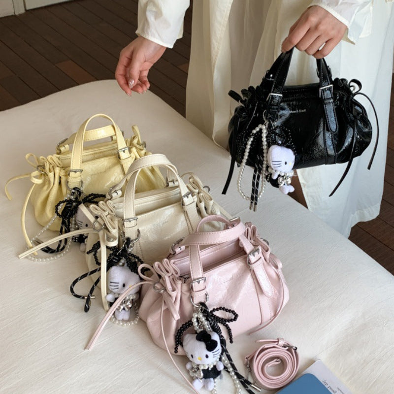 High-grade Portable Oil Wax Leather Pleated Cloud Design Fashion Women's Handbag
