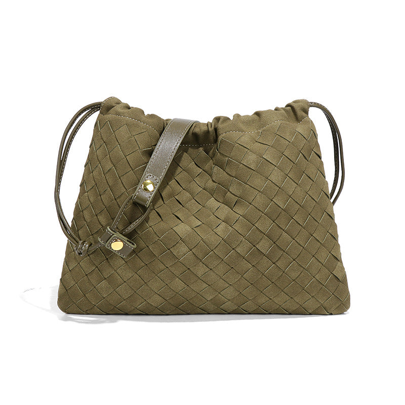 Woven Cloud Drawstring Pull String Pleated Soft Leather Bags