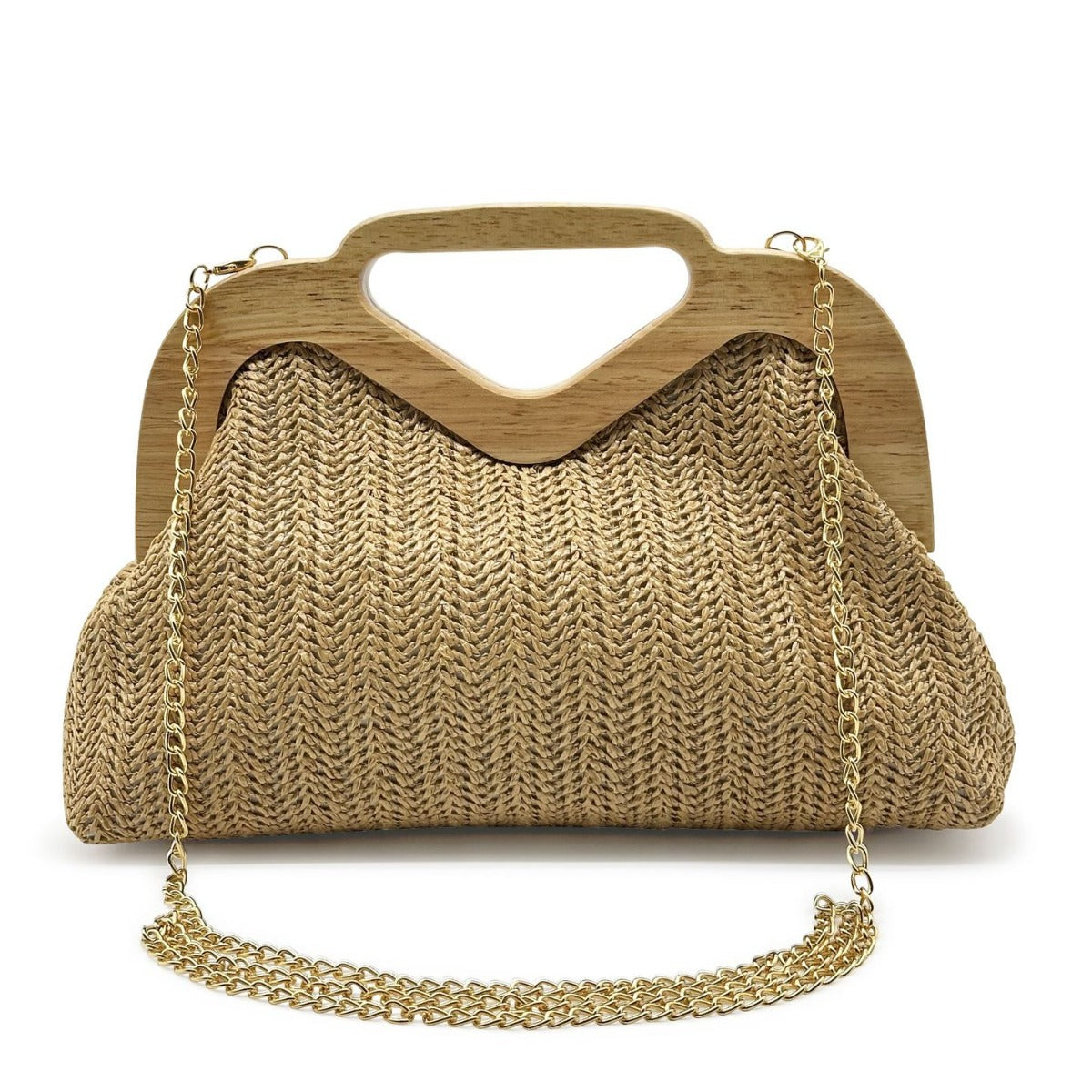Women's Summer Main Push Wooden Banquet Hand Straw Dinner Bag