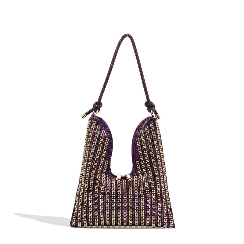 Women's Rhinestone Simple Niche Underarm Large Capacity Dinner Easy Tote Bags
