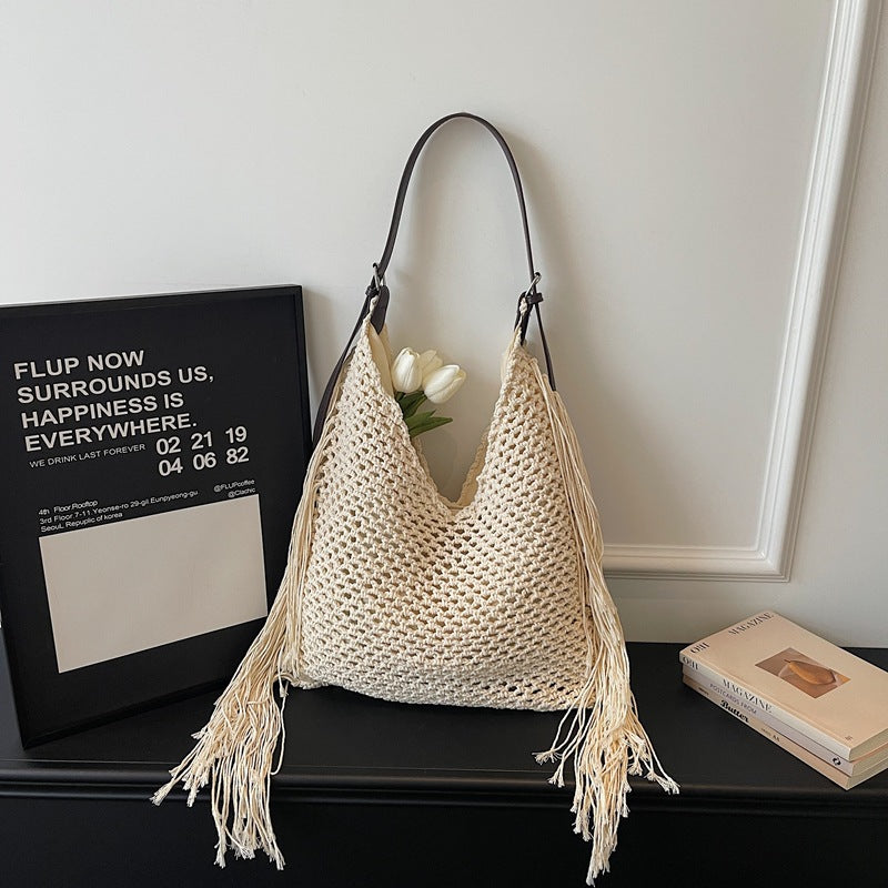 Women's Woven Cotton Thread Hollow Straw One Combination Minority Fashion Women's Shoulder Bag