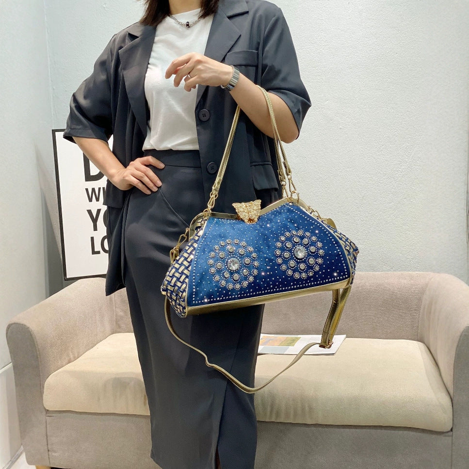 Women's Rhinestone Fashion Jean Butterfly Clip With Diamond Large Capacity Women's Shoulder Bag