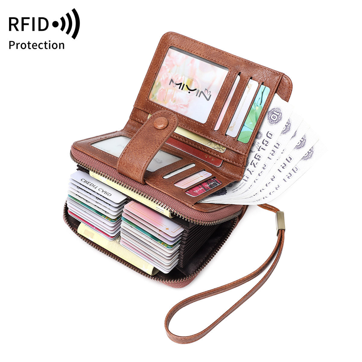 Women's Swiping Oil Wax Leather Retro Expanding Ladies Wallet