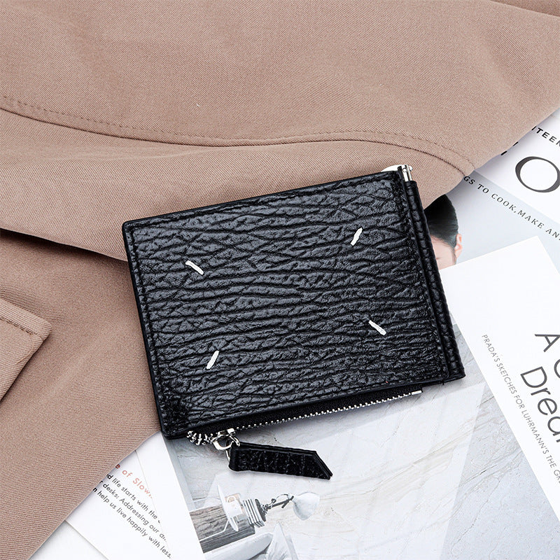 Women's & Men's Leather Dollar Clip Short Cash Zipper Ladies Wallet