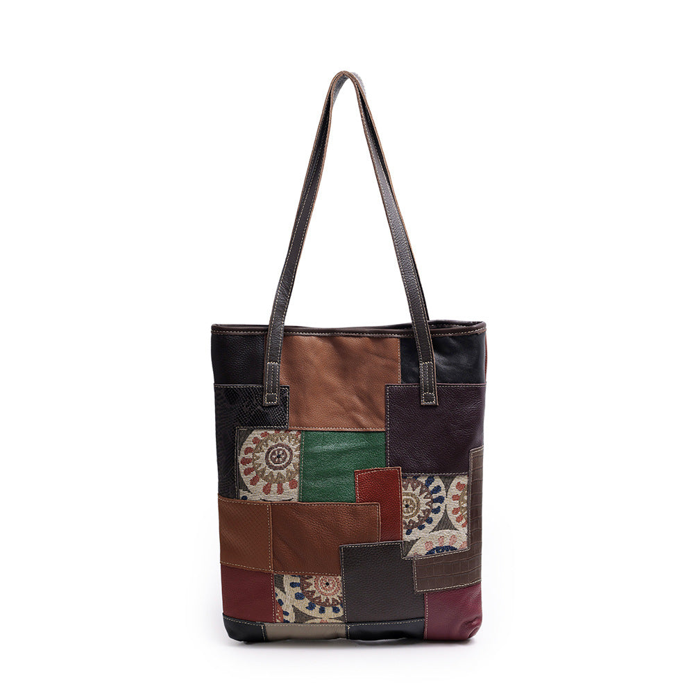 Layer Cowhide Leather Stitching Retro Textured Women's Shoulder Bag