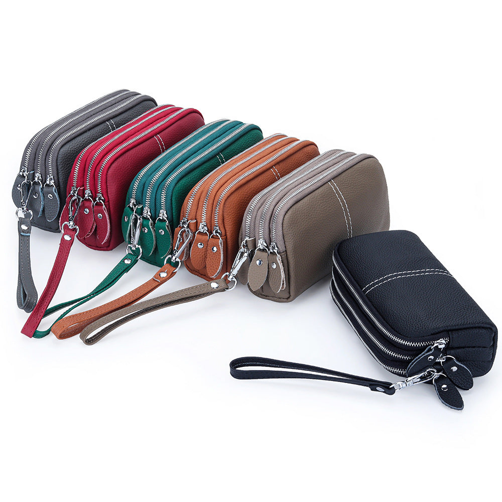Women's Genuine Leather First Layer Cowhide Zip Wrist Fashion Women's Clutch