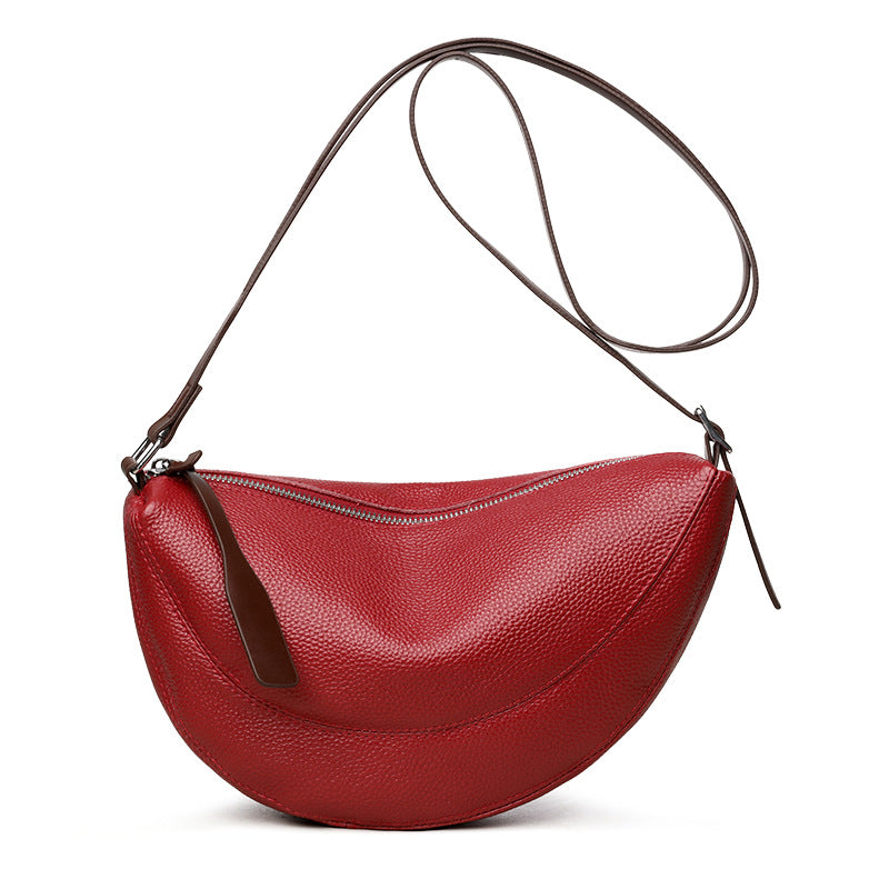 Women's First Layer Niche Solid Color Hobos Genuine Leather Bags