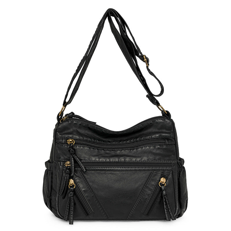 Women's Retro Washed Genuine Leather Motorcycle To Give Mom Smiling Bags