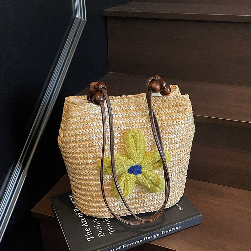 Women's Capacity Fashion Straw Woven Vacation Beach Vegetable Women's Shoulder Bag