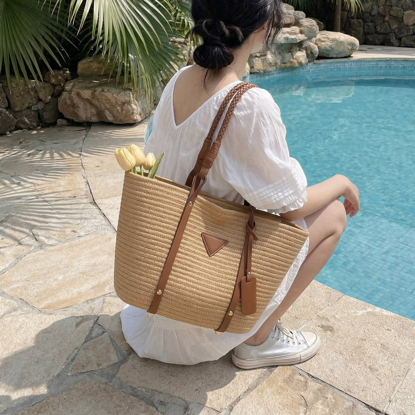 Women's Style Large Capacity Woven Cotton String Portable Vegetable Bags