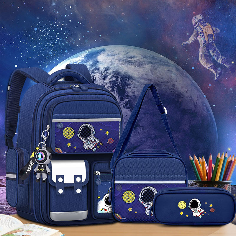 Three-piece Set Astronaut Grade One To Six Boys Spine Backpacks