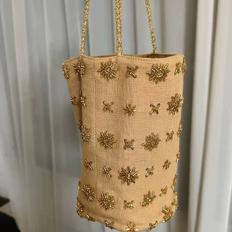 Women's Beaded Embroidery Summer Denim Chinese Fashion Bucket Bags