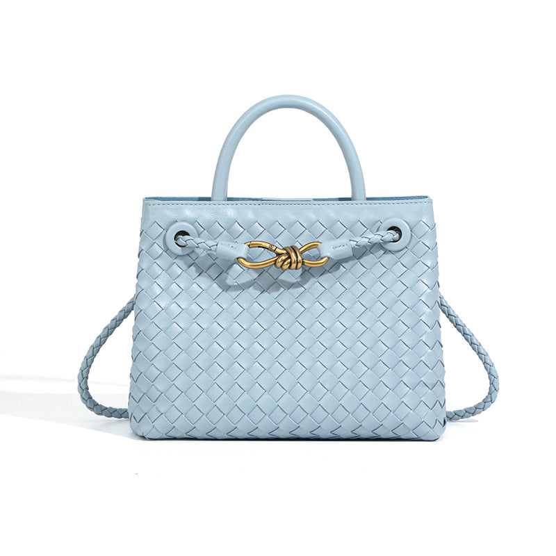 Women's Style Woven Metal Cord Fastener Portable Tote Bags