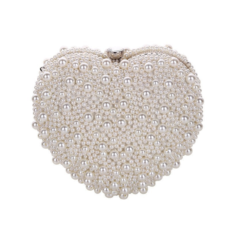 Women's Pearl Style Heart-shaped Fashion Clutch Single Dinner Bag