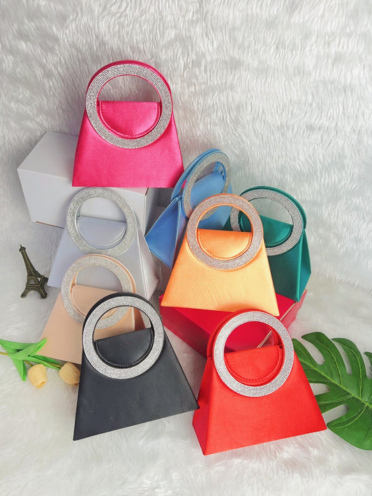 Round Water Diamond Banquet Silk Satin Trapezoidal Hand Dinner Bag