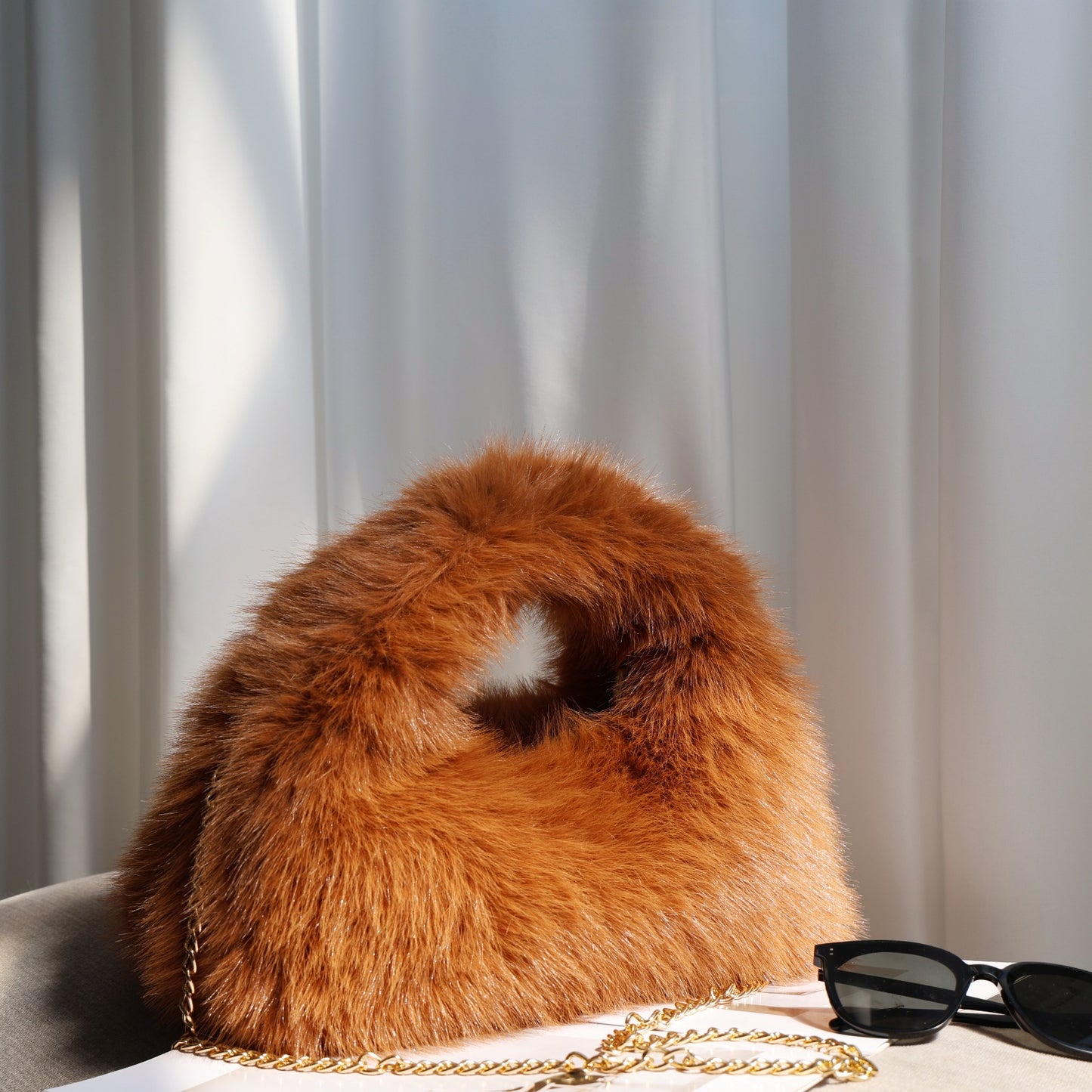 Korean Style Plush Imitation Fox Fur Large Women's Clutch