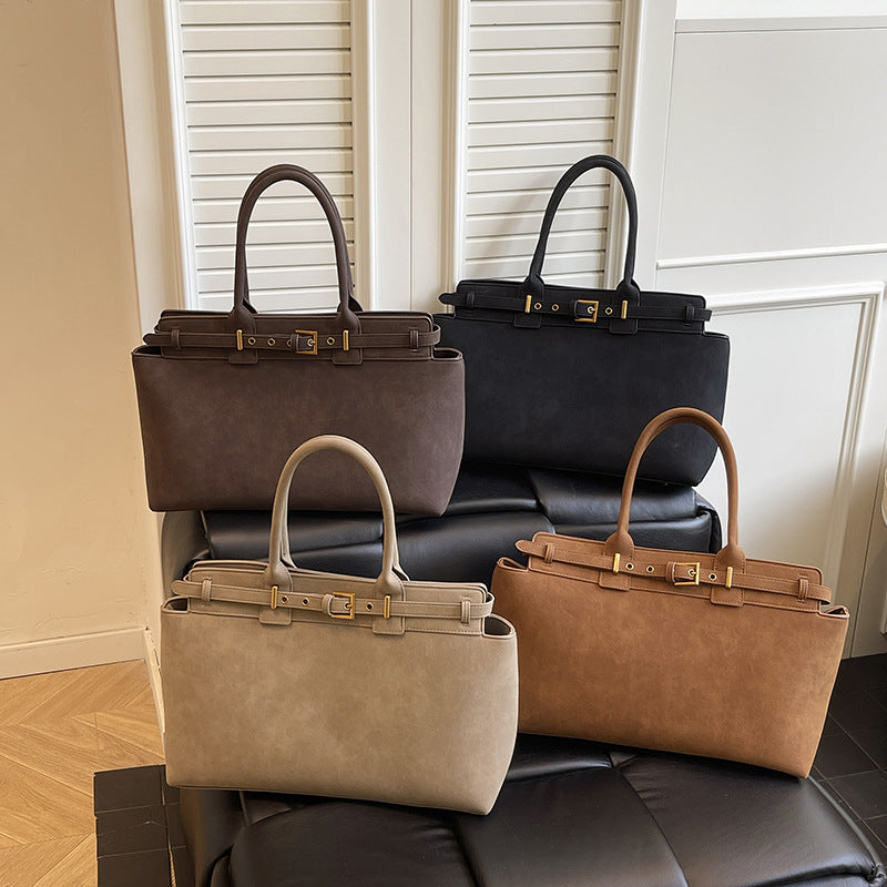 Women's Large Capacity Totes Retro Simple Versatile Niche Deerskin Shoulder Bags