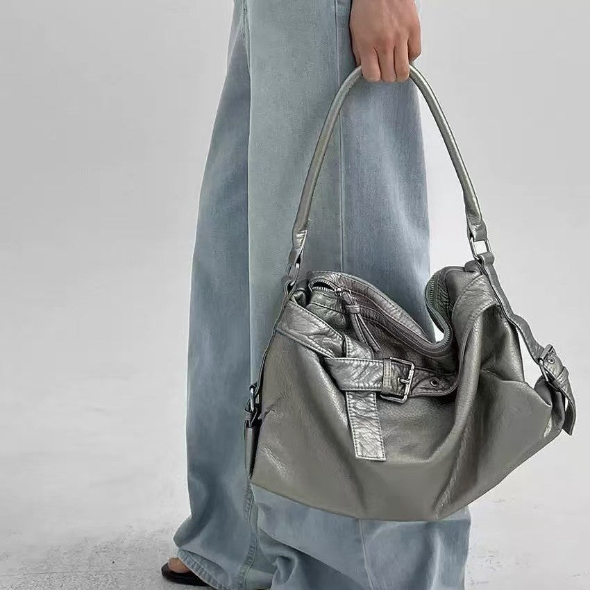 Capacity Pure Color Washed Trendy Cool Hot Women's Messenger Bag