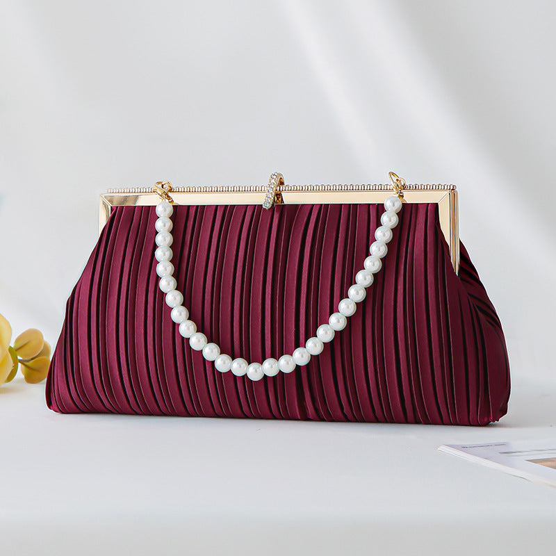 Fashion Pleated Clutch Elegant Pearl Dress Bags