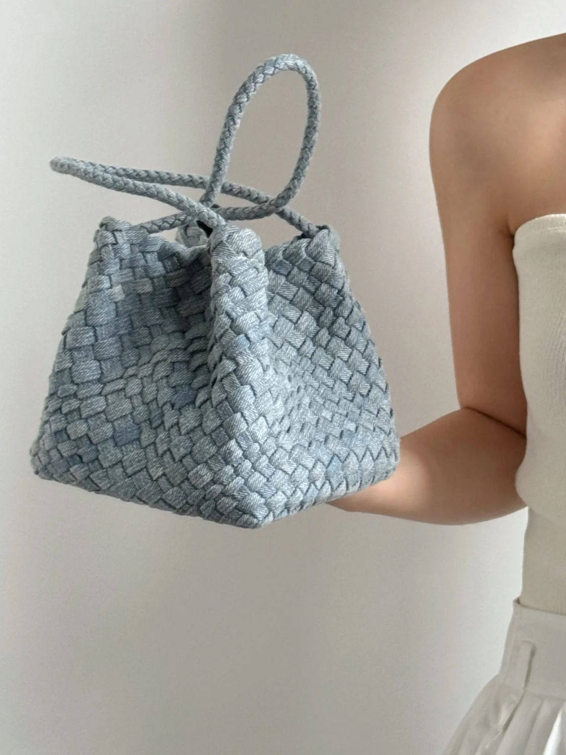 Denim Hand-woven Vegetable Basket Lazy Versatile Clutch Wings Bags