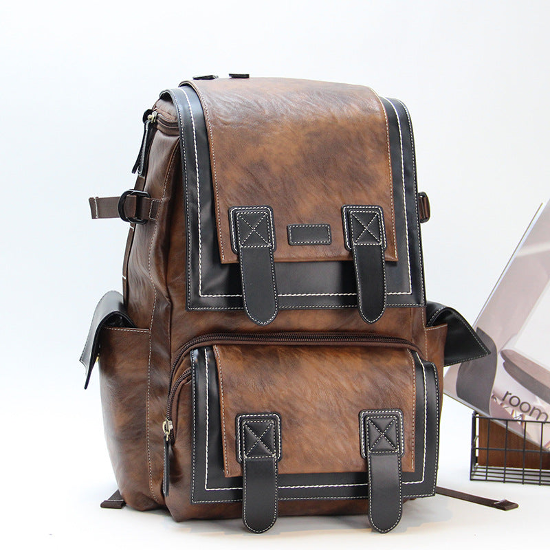 Men's Capacity Retro Waterproof Trendy Computer Korean Leisure Backpack