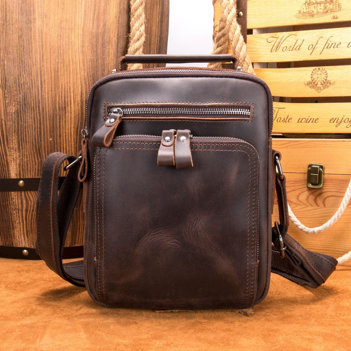 Men's Leather Fashion Crazy Horse First Layer Cowhide Men's Shoulder Bag