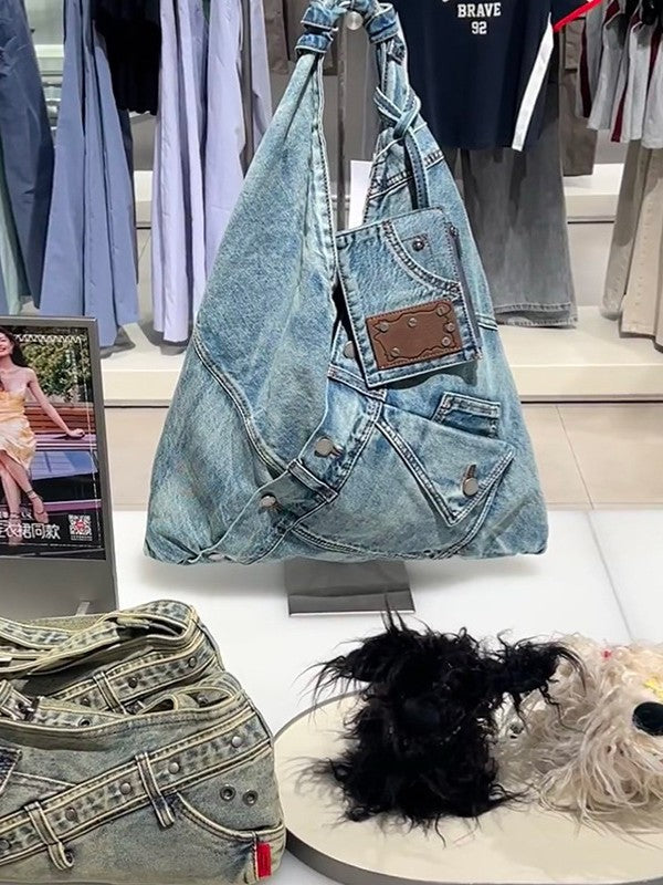 Women's Style Lazy Washed Denim Knotted Underarm Bags