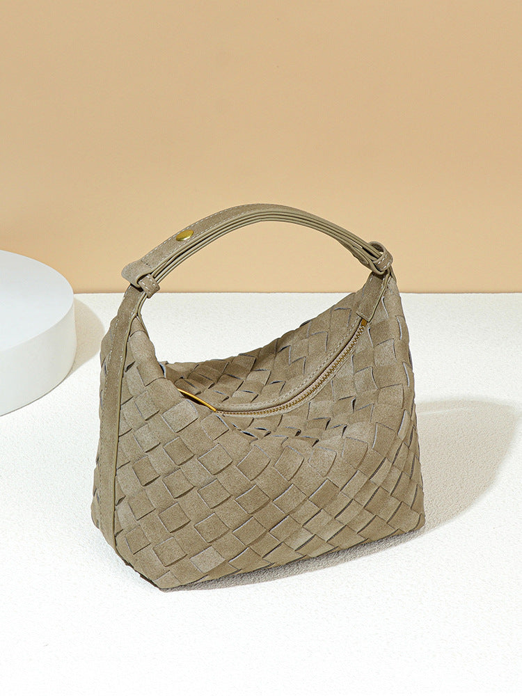 Work Woven Design High Sense Lunch Box Fashion Frosted Women's Shoulder Bag