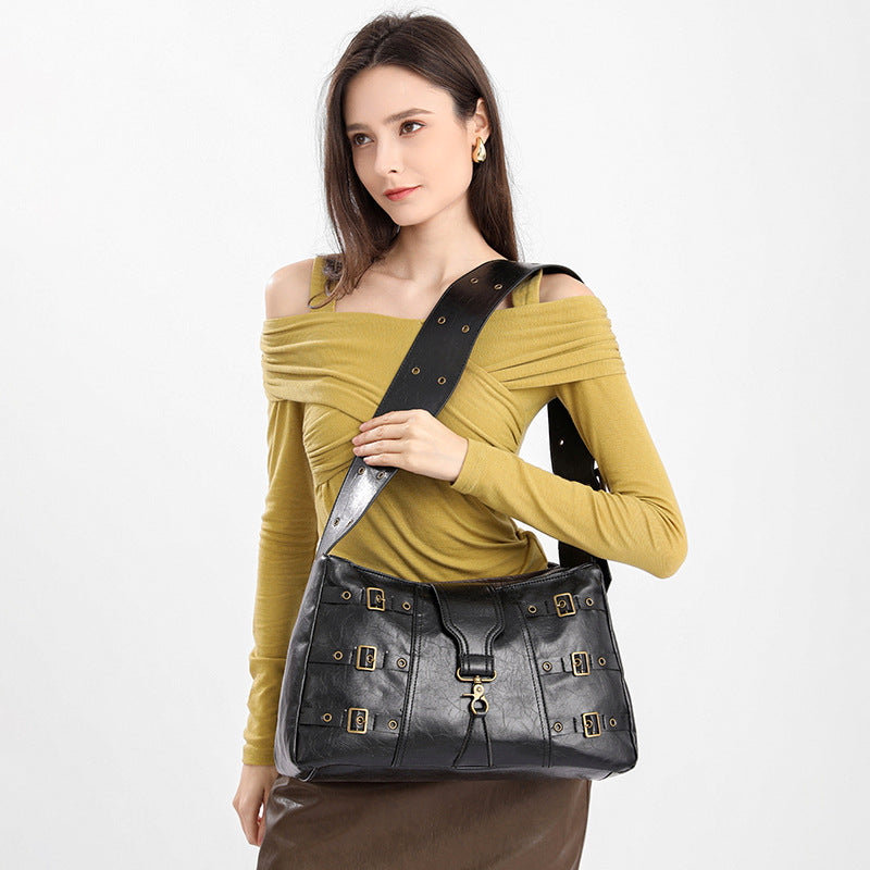 Large Capacity Heavy Metal Punk Distressed High-grade Wide Strap Tote Bags