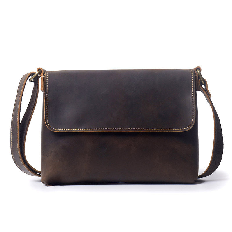 Men's Retro Crazy Horse Leather Simple Large Shoulder Bags