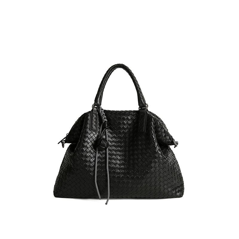Women's Sheepskin Hand-woven Large Capacity Wide Strap Shoulder Bags