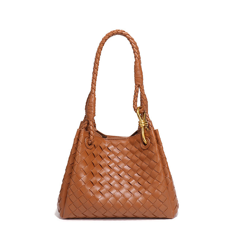 Women's Weave Plaid British Style Light Luxury Bucket Bags