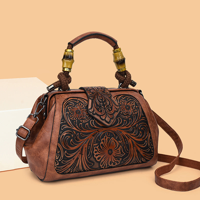 Women's Retro Contrast Color Wooden National Fashion Handle