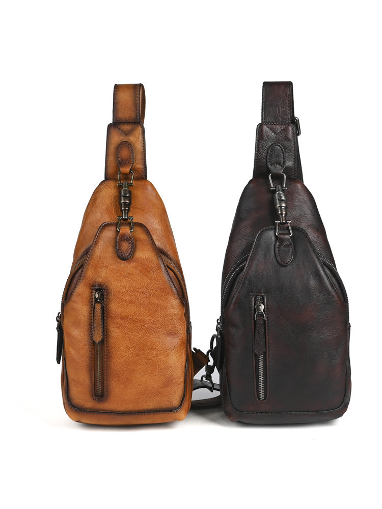 Men's Crazy Horse Leather Simple Vertical Large Lock