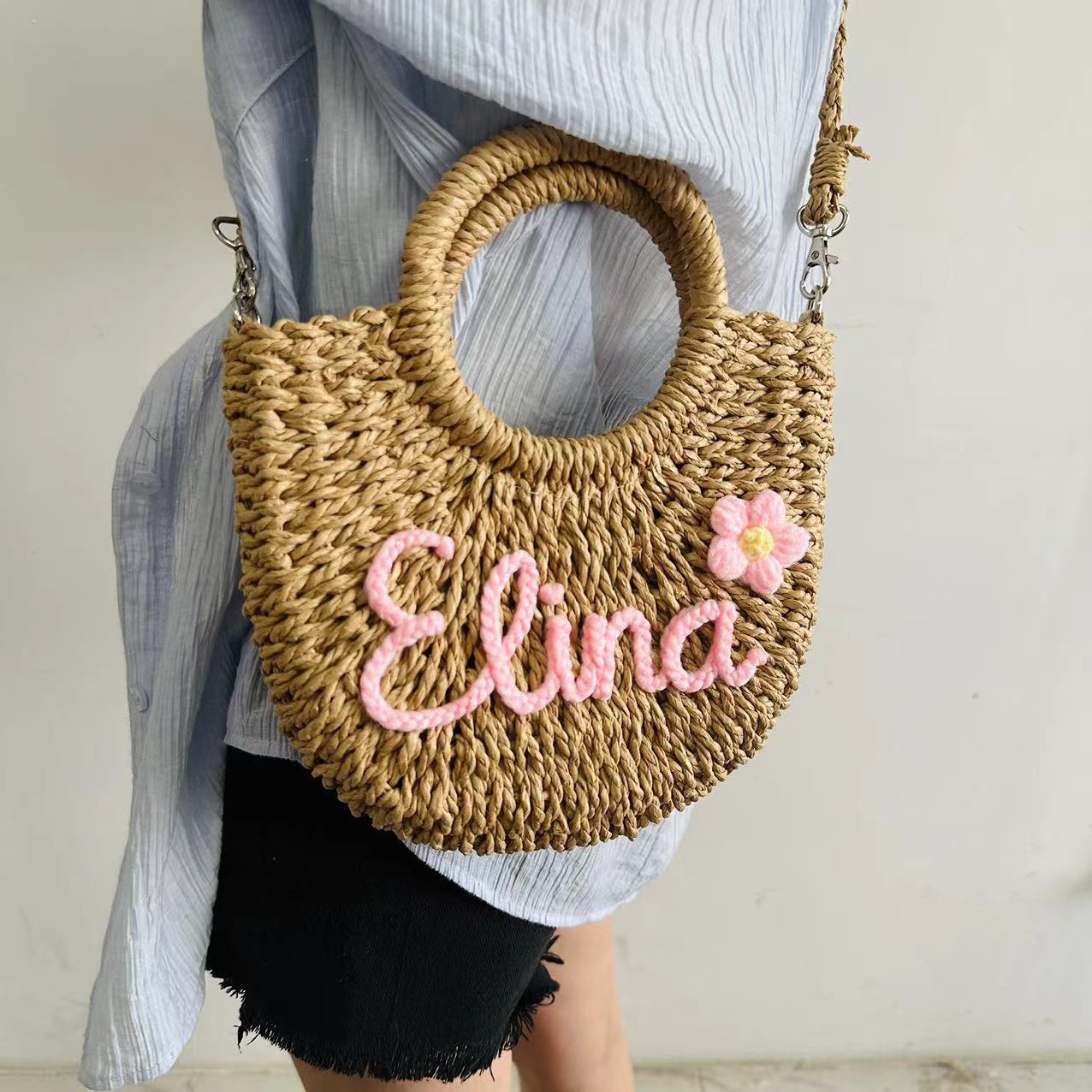 Letter Name Seaside Vacation Style Straw Women's Handbag