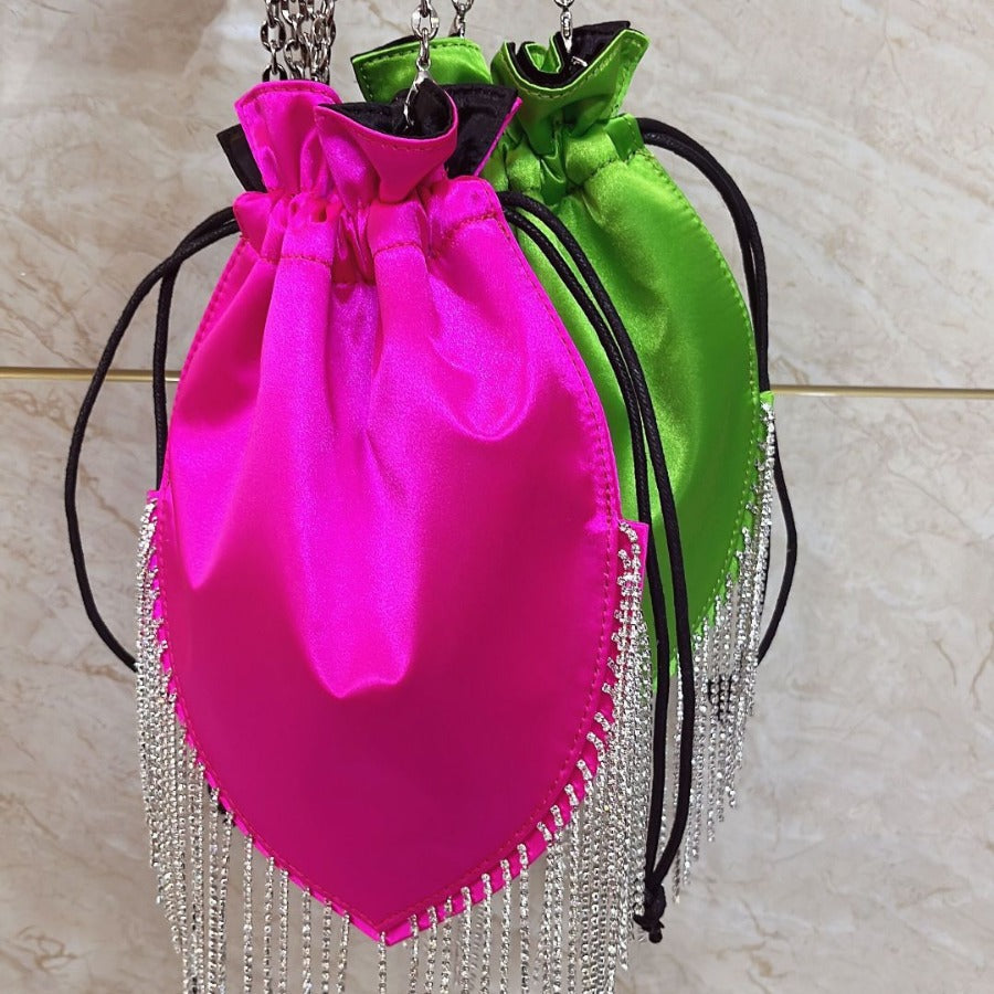 Women's French Satin Tassel Mobile Shiny Chain Women's Shoulder Bag