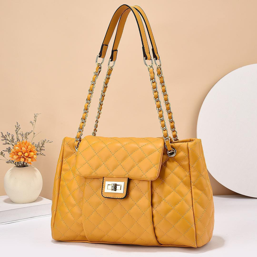 Women's Large Solid Color Simple Embroidery Thread Women's Shoulder Bag