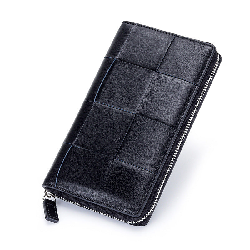 Sheepskin Large Woven Long Fashion Genuine Leather Zipper Capacity Bags