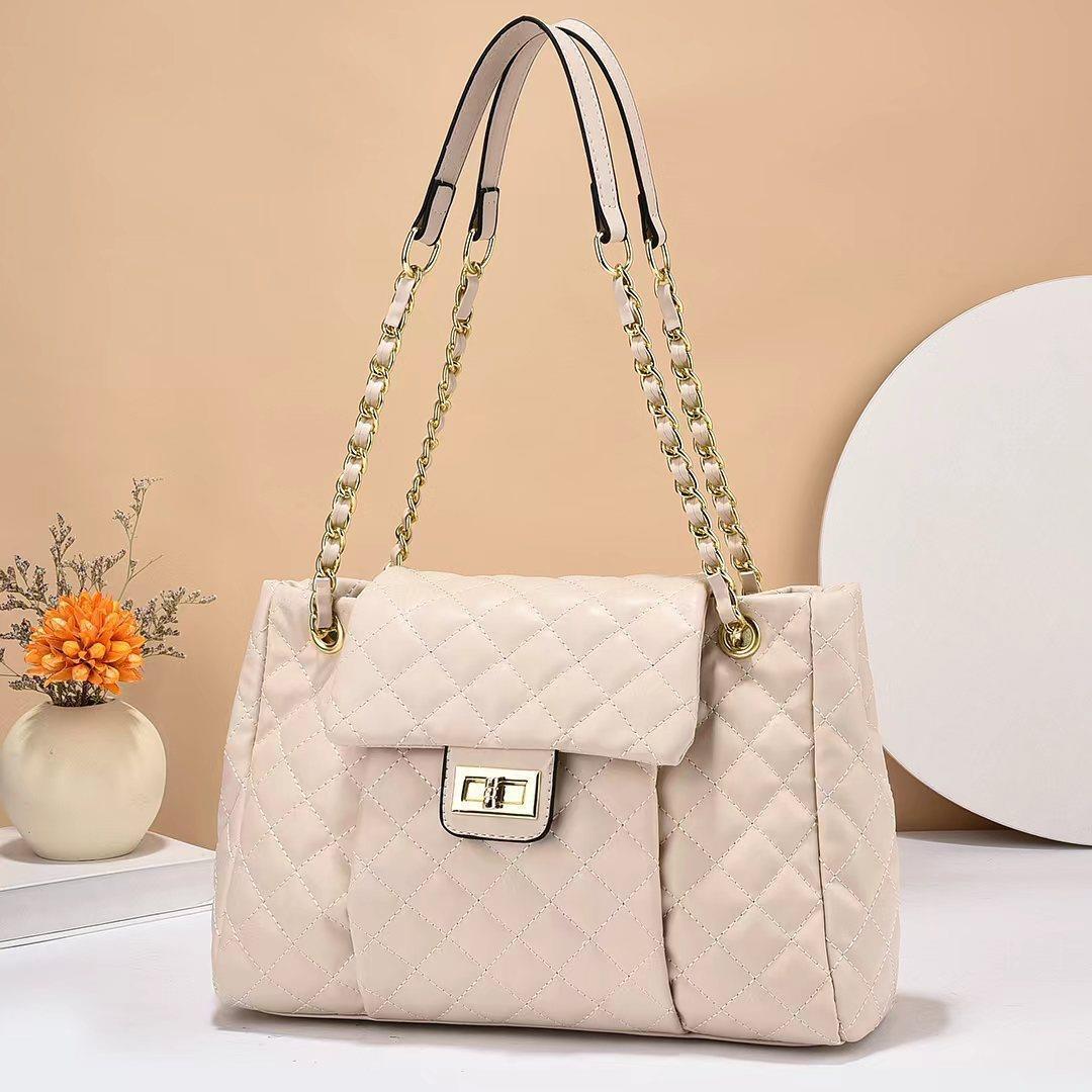 Women's Large Solid Color Simple Embroidery Thread Women's Shoulder Bag