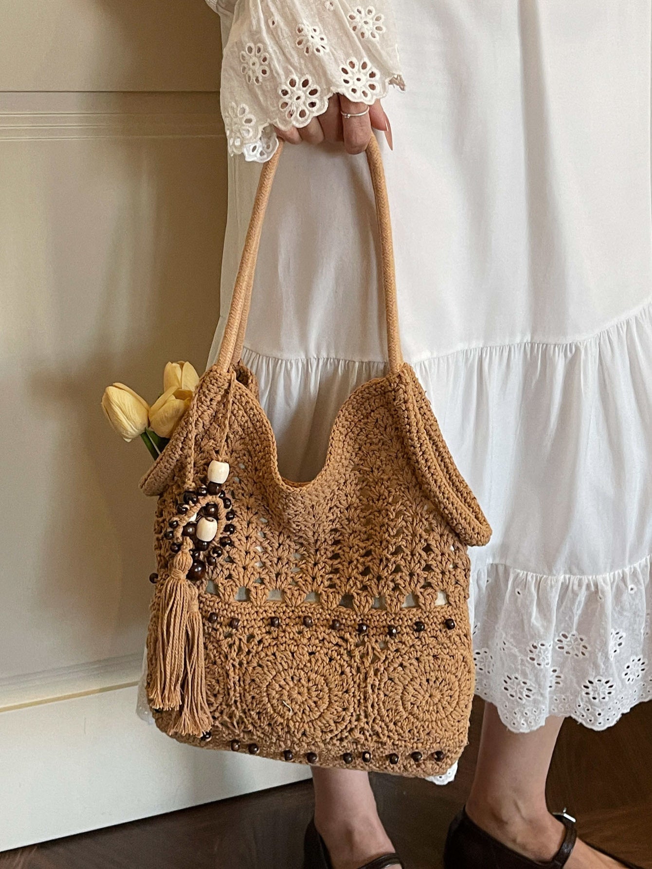 Large Capacity Underarm Chinese Style Knitted Women's Shoulder Bag