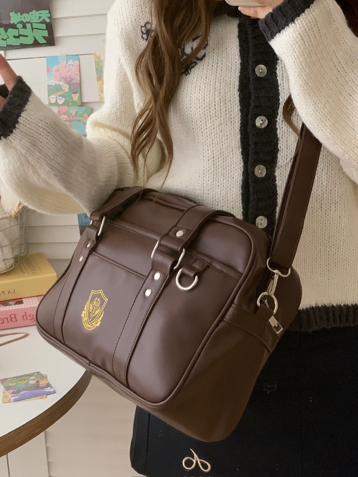 Style Large Capacity Retro Simple Uniform Preppy Shopping Shoulder Bags