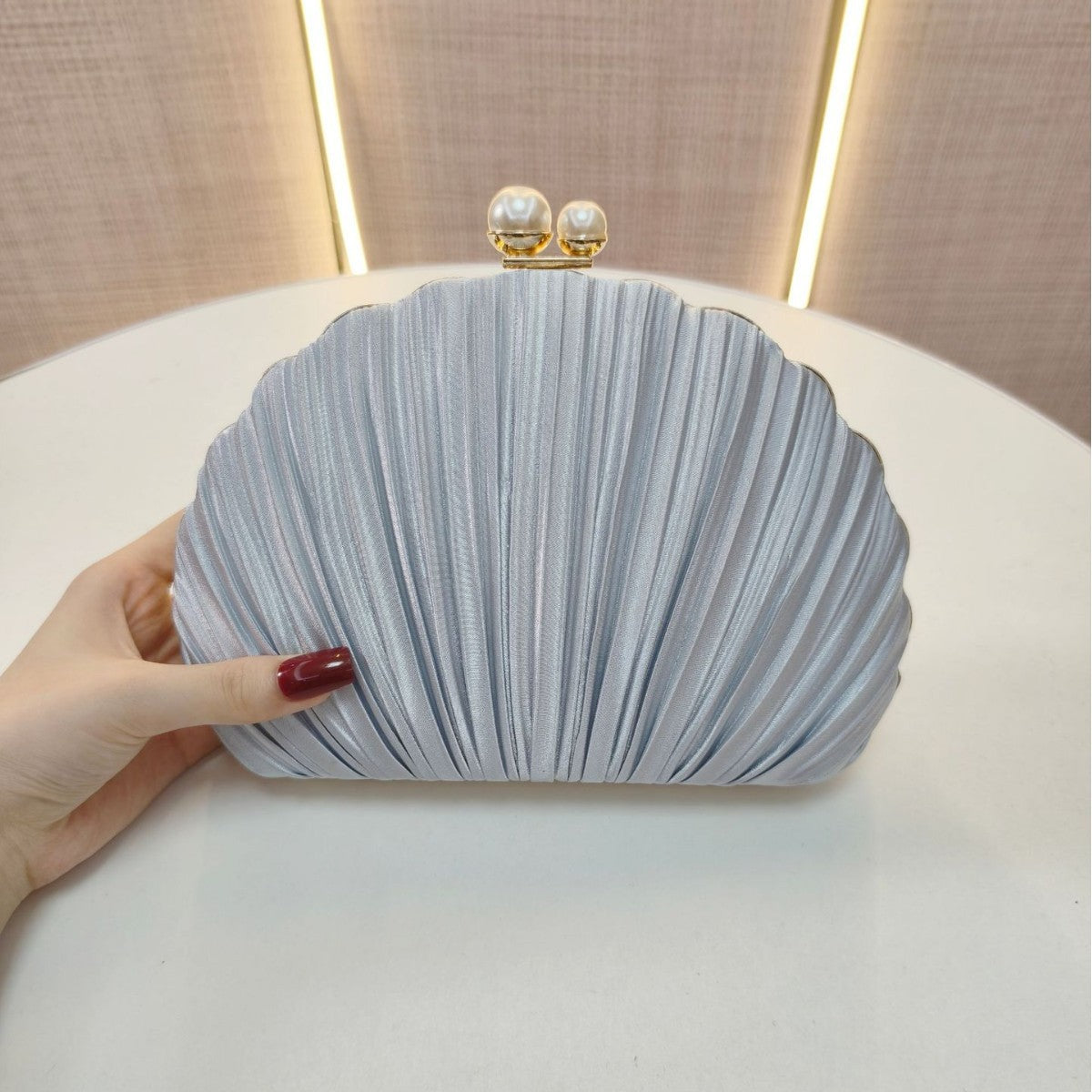Women's Shell Pleated Clutch Banquet Dress Dinner Bag