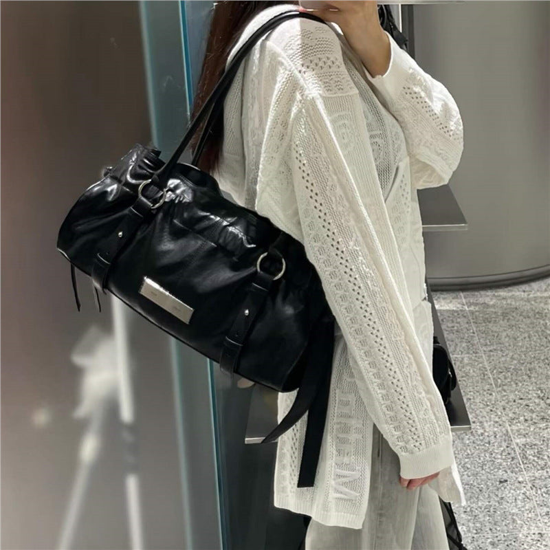 Spring Metal Label Side Strap Long Handbags