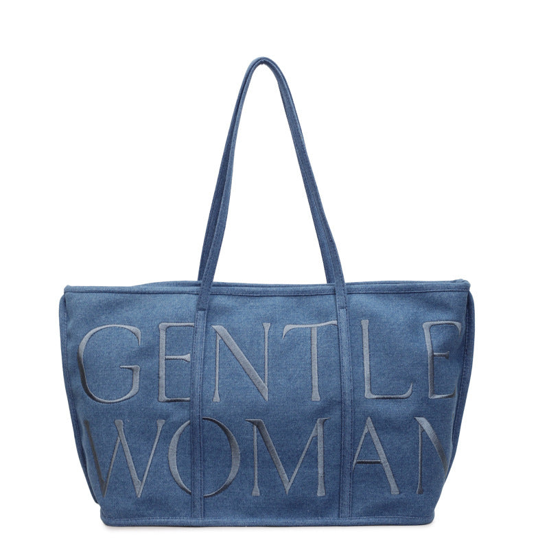 Women's Thai Letter Denim Embroidered Commuter Portable Women's Shoulder Bag